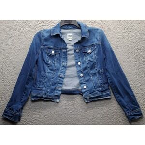 Old Navy Trucker Jacket Womens Small Blue Denim Dark Wash Collared Button Front